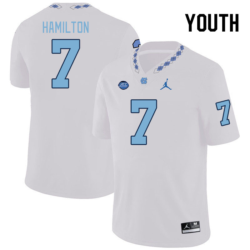 Youth #7 Christian Hamilton North Carolina Tar Heels College Football Jerseys Stitched-White